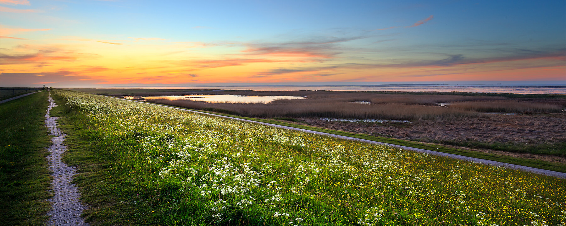 Die Deiche an der Nordsee schützen die Küstenregionen vor den ständigen Gefahren von Sturmfluten und bieten gleichzeitig wunderschöne Spazierwege mit weiten Ausblicken auf das Meer